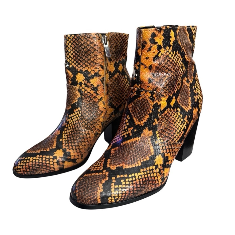 Bikercore Orange & Black Faux Snakeskin Ankle Boots by Steve Madden | Size 8.5
